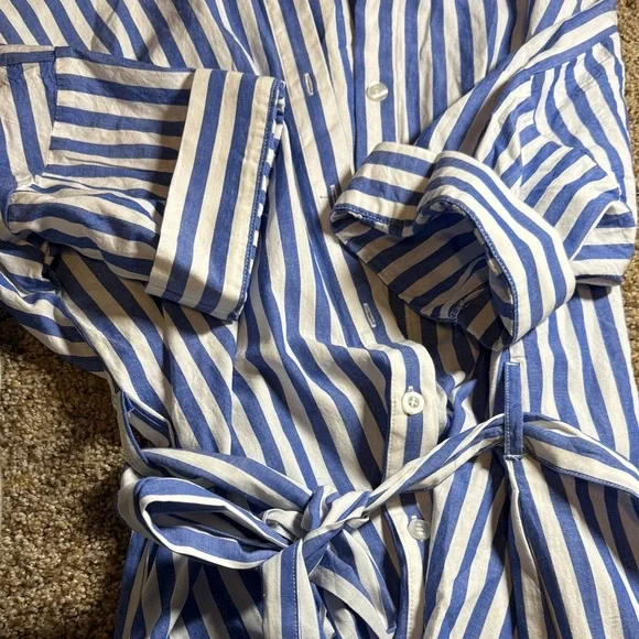 Striped Blue and White Shirt Dress - Picture 3 of 3